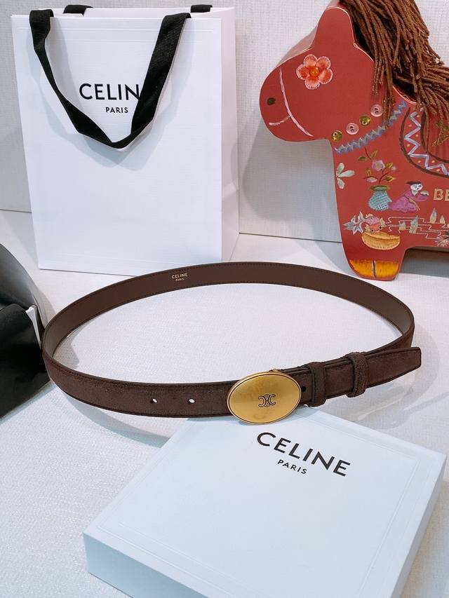 Celine Arc de Triomphe Oval Buckle Double-Sided Imported Calfskin Belt, 2.5cm. T