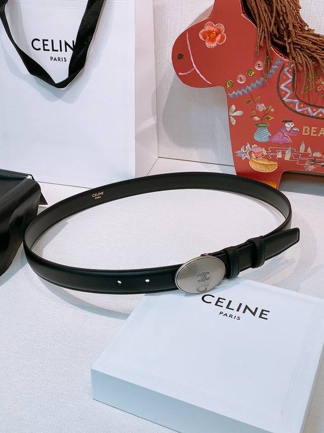 Celine Arc de Triomphe Oval Buckle Double-Sided Imported Calfskin Belt, 2.5cm. T