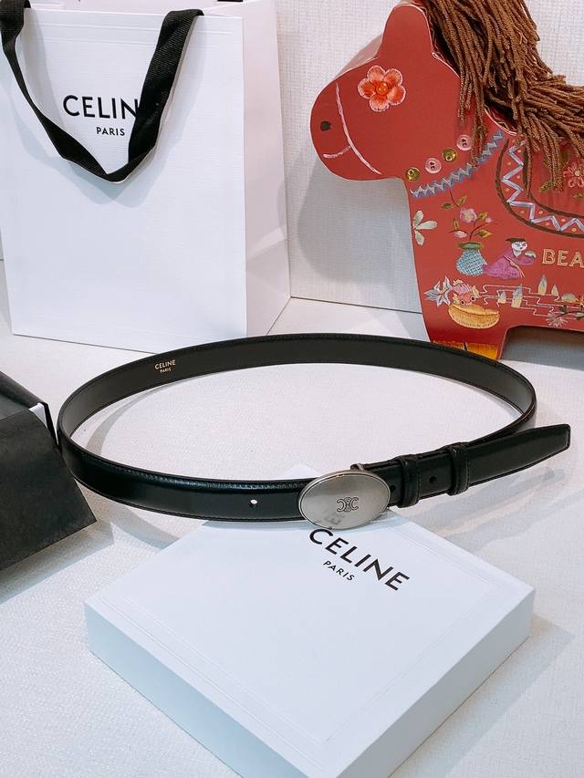 Celine Arc de Triomphe Oval Buckle Double-Sided Imported Calfskin Belt, 2.5cm. T