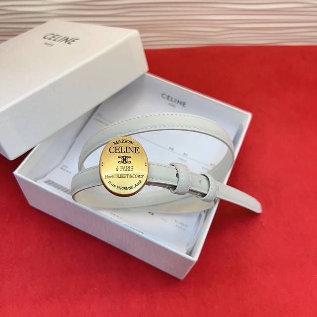 Teen Triomphe belt, fluorescent white slim design, can be paired with classic bl
