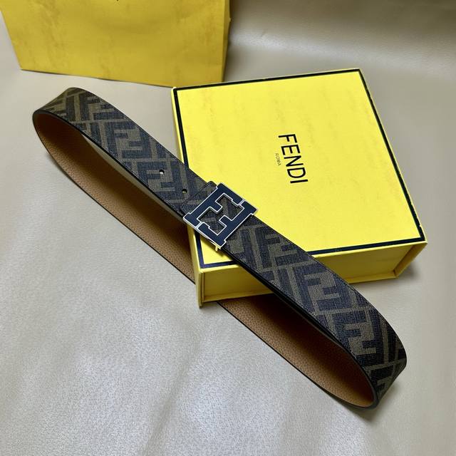 Image Packaging + 10 Fendi Boutique Same Style 4.0cm Wide Double Ring Reversible