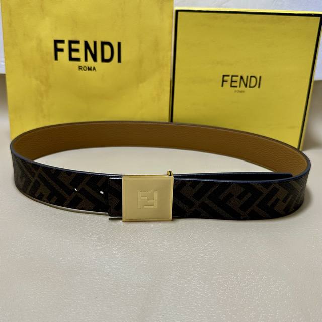 Image Packaging + 10 Fendi Boutique Same Style 4.0cm Wide Double Ring Reversible
