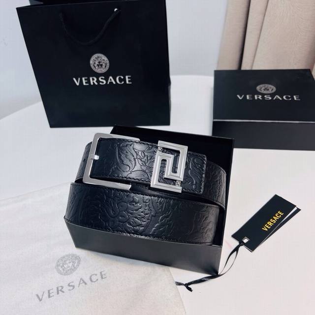 Versace's new top-grain cowhide leather belt, adorned with a greca Goddess belt
