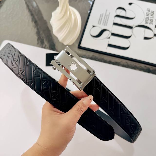 Montblanc automatic steel buckle, 3.5cm width. Recommended 2026 men's belt, orig Montblanc automatic steel buckle, 3.5cm width. Recommended 2026 men's belt, orig