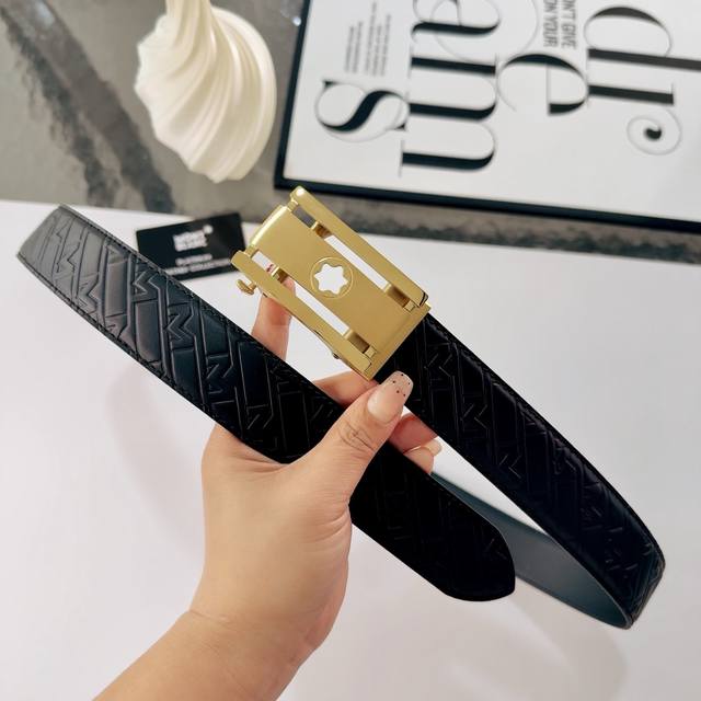 Montblanc automatic steel buckle, 3.5cm width. Recommended 2026 men's belt, orig Montblanc automatic steel buckle, 3.5cm width. Recommended 2026 men's belt, orig