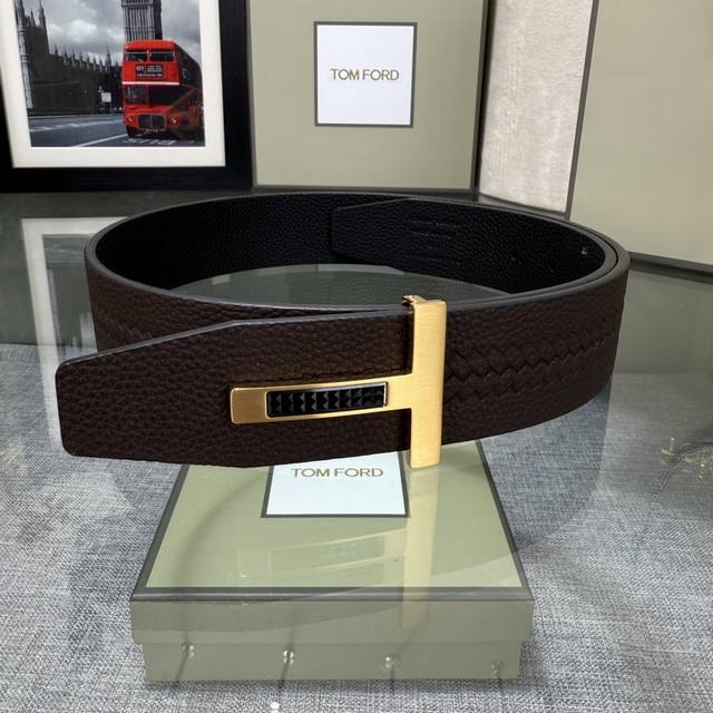 Tom Ford's latest trendy double-sided top-grain cowhide leather model, 3.8mm wid