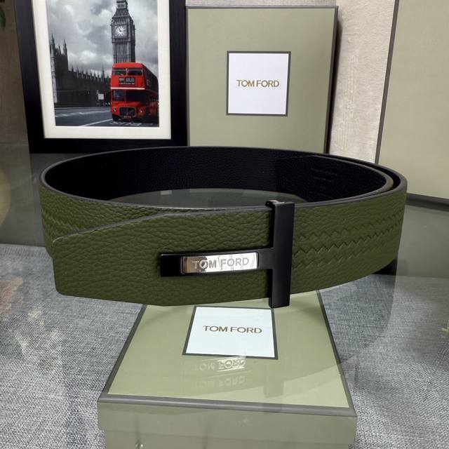 Tom Ford's latest trendy double-sided top-grain cowhide leather model, 3.8mm wid