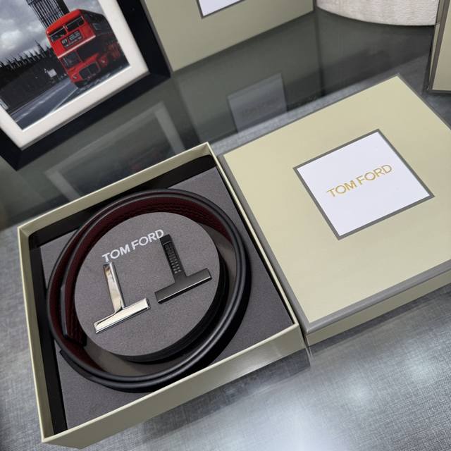 Tom Ford's latest trendy double-sided top-grain cowhide leather model, 3.8mm wid