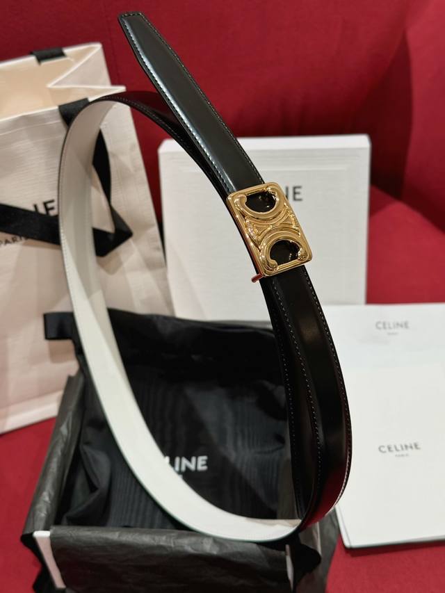 Celine medium triomphe-style reversible belt in taurillon leather and natural co