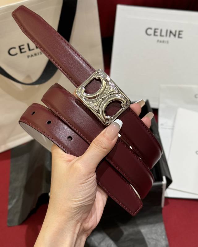 Celine medium triomphe-style reversible belt in taurillon leather and natural co