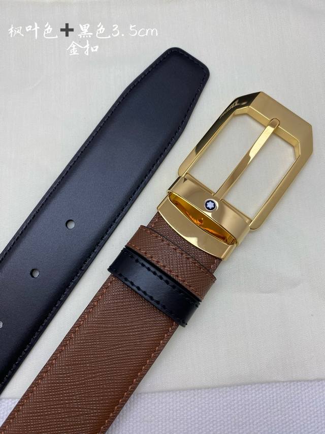 Montblanc万宝龙 宽3.5Cm 采用头层牛皮 精品针式扣头 自由裁剪商务休闲皮带
