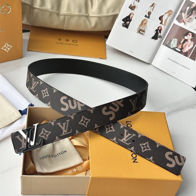 Original packaging, new men's belt from Lvjia, 40mm wide, classic lychee-pattern