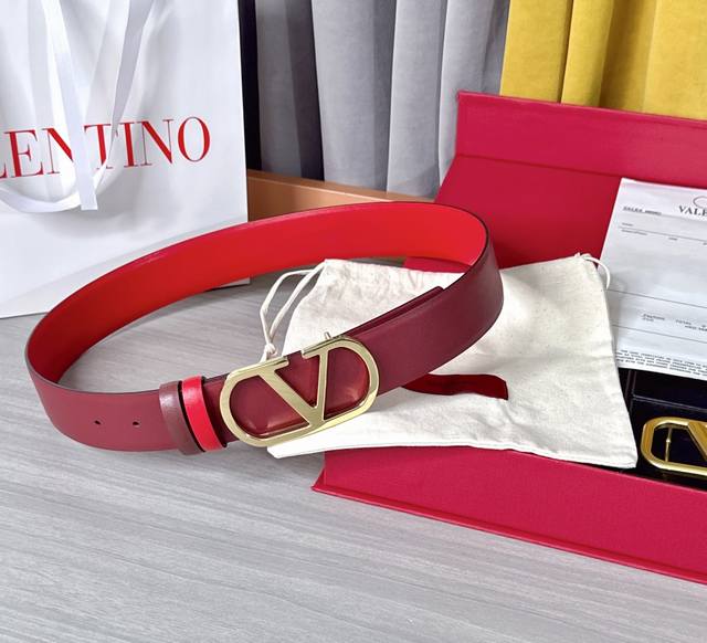 4.0cm Valentino belt, double-sided top-grain cowhide, length: 75.80.85.90.95.100
