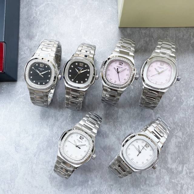 白壳 ，金20，钻30。百达翡丽运动优雅鹦鹉螺女款腕表pp9250强势来袭！细节说明1搭配定制版机械振频28800每小时！2316L定制级人体工程学表带！3腕表