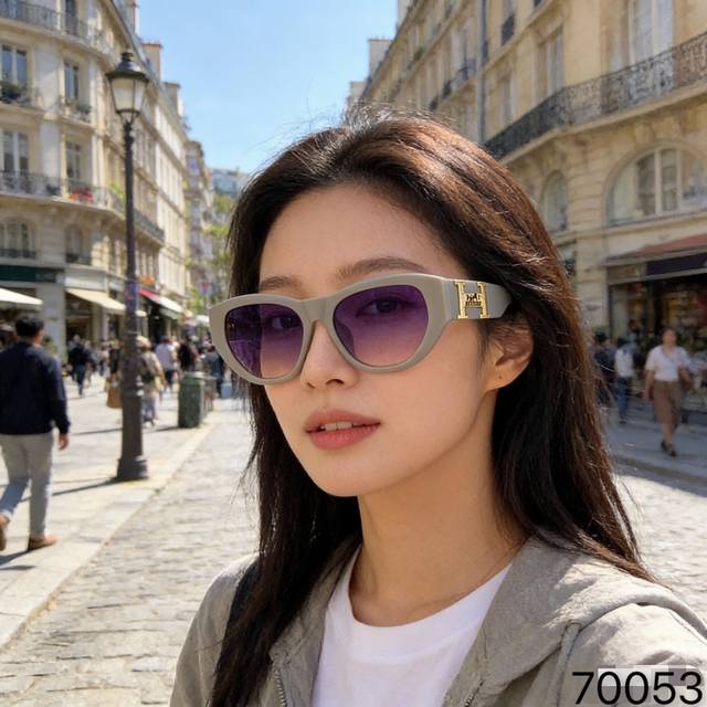 Herme*Jennie同款墨镜女复古辣妹猫眼小框眼镜防紫外线太阳镜小脸