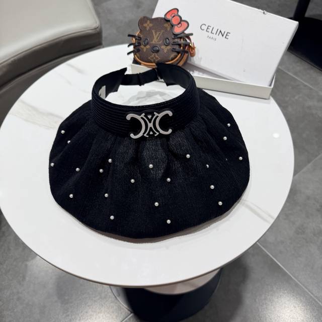 赛琳celine甜美珍珠空顶防晒帽女夏天大檐遮阳贝壳帽海边度假防紫外线渔夫帽