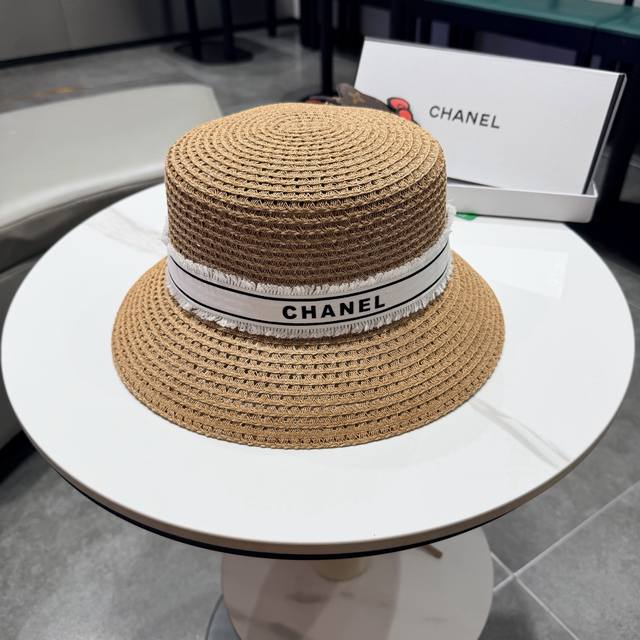 Chanel elegant hat, made with imported Taiwanese PP straw, head circumference 57