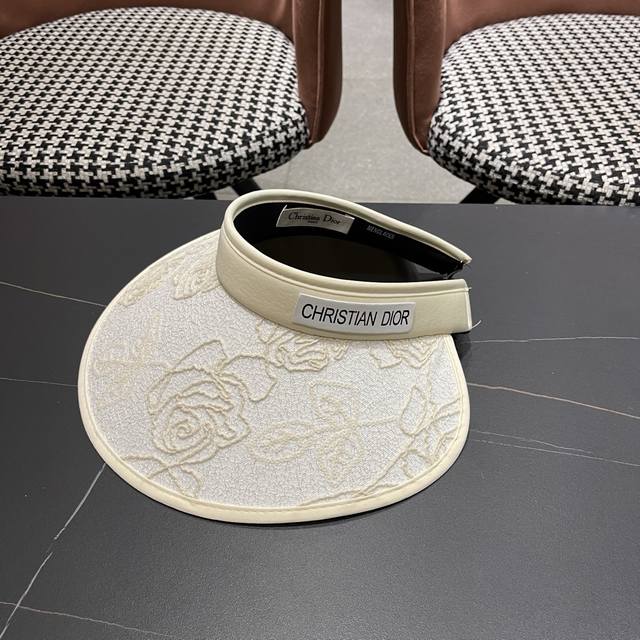 Dior迪奥 时尚蕾丝空顶帽女夏季海边度假大帽檐防晒遮阳帽加宽发箍帽骑车帽