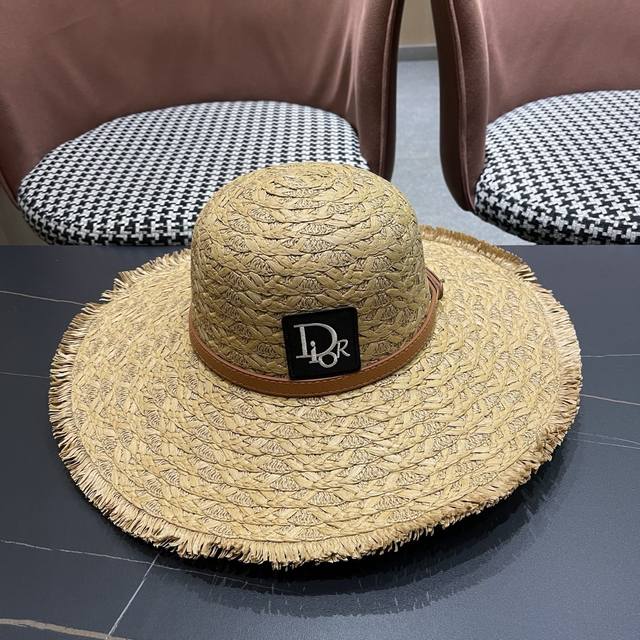 Dior香奈儿 法式旅游草帽女夏大帽檐遮阳防晒帽海边沙滩帽度假草编帽子太阳帽 Dior香奈儿 法式旅游草帽女夏大帽檐遮阳防晒帽海边沙滩帽度假草编帽子太阳帽