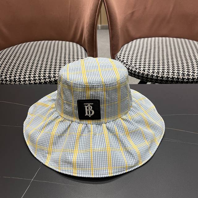 Burberry巴宝莉 韩系格子渔夫帽女夏季防晒大帽檐可折叠遮脸蝴蝶结遮阳帽子新款