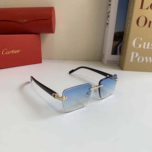 Cartier卡地亚 新款无镜框方形眼镜 时尚帅气潮流墨镜 户外驾驶旅游太阳镜！