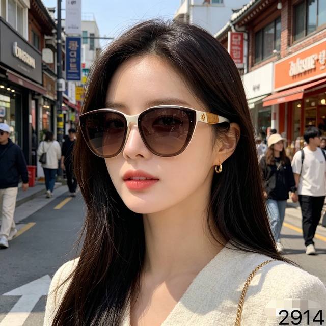 Gucc*复古猫眼太阳眼镜黑框防紫外线墨镜女高级感显脸小高级感遮阳防晒
