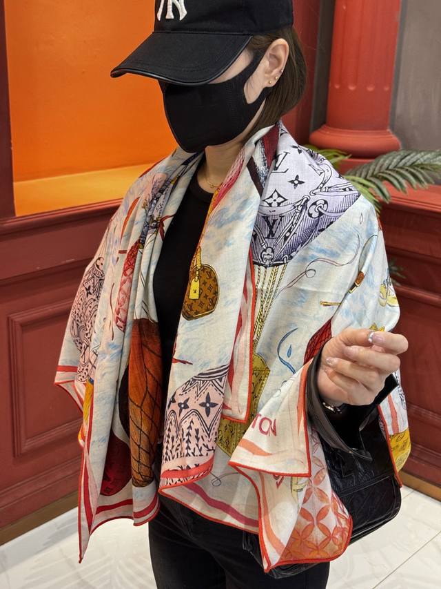 Double-sided, same color, original LV 140cm velvet scarf, hot air balloon design