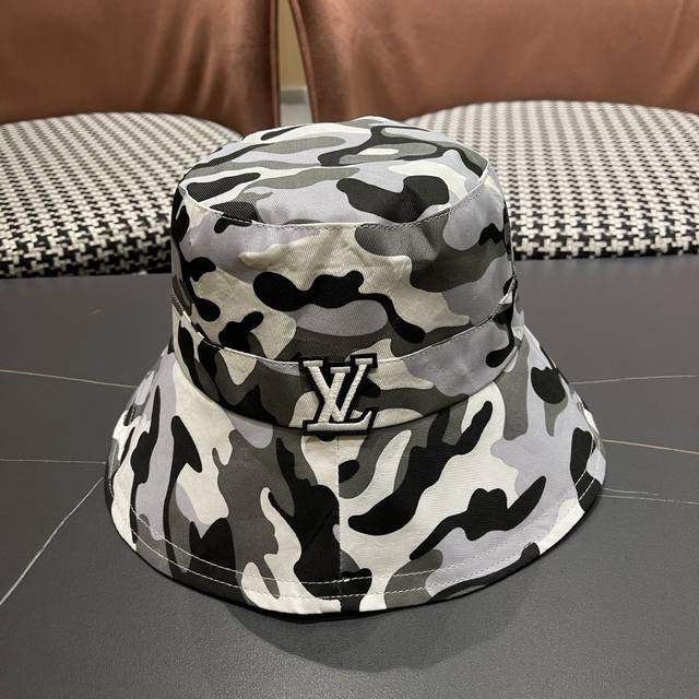 Louis Vuitton Camouflage Spring Autumn Sun Protection Fisherman's Hat, Round Bow