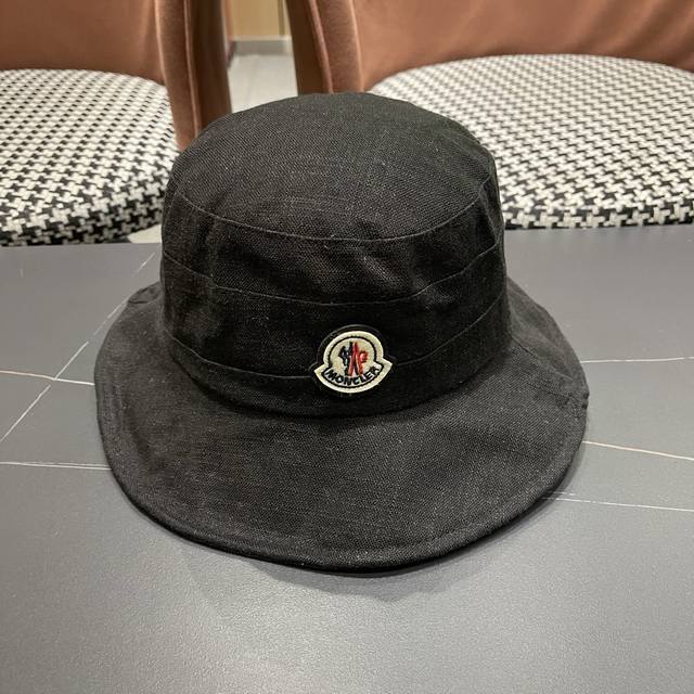 Moncler 蒙口 日系文艺山本风亚麻透气撞色渔夫帽女26春夏休闲百搭遮阳防晒盆帽