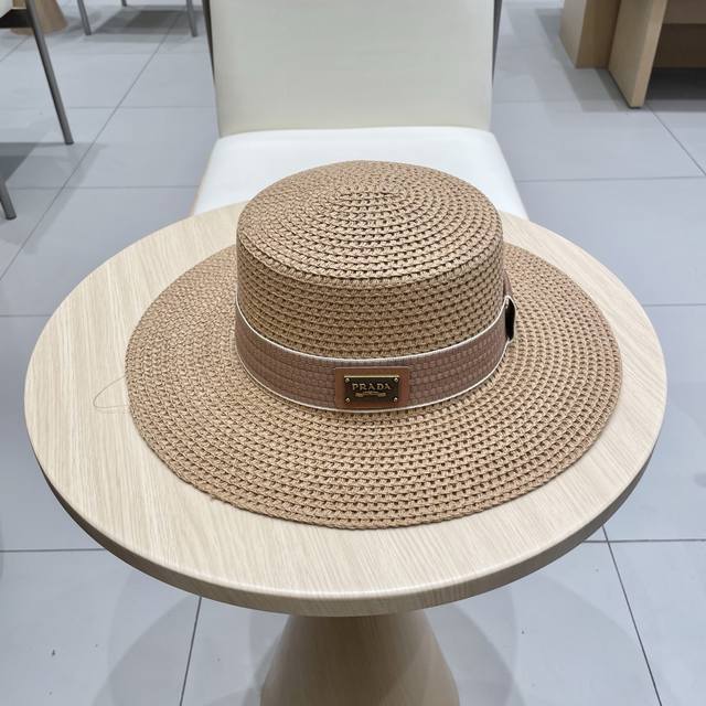 Prada's new flat-top hat, ethnic-style straw hat, head circumference 57cm