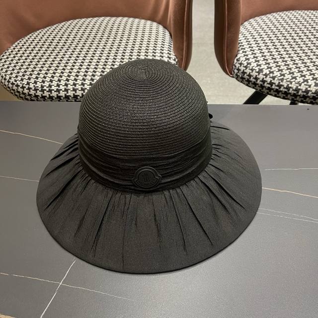 Moncler 蒙口 春夏大帽檐防晒遮阳帽新款蝴蝶结网纱韩版优雅气质渔夫帽夏季草帽