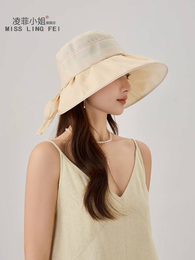 Moncler 蒙口 赫本风大帽檐防晒帽女夏季遮阳帽防紫外线户外旅游可折叠太阳帽子