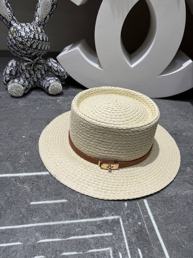 爱马仕 春夏新品爆款纯手工纸草编织凹顶平沿帽百搭时尚单品搭配神器