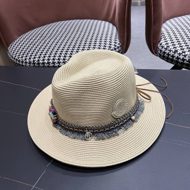 Moncler 蒙口 草帽女夏天出游防晒遮阳帽新款民族风爵士帽大檐沙滩帽