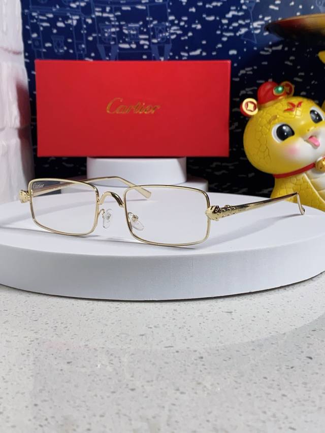 Cartier卡地亚 2026最新款 金属方形太阳镜男欧美复古潮流小框墨镜女网红时尚穿搭眼镜框架 栩栩如生豹子设计 Ct0473S