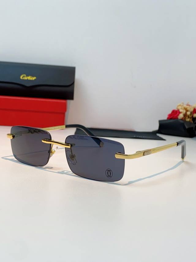 Cartier卡地亚 2026新款 揽佬同款说唱无框太阳镜时尚切边太阳眼镜欧美男防晒墨镜中古男女通用