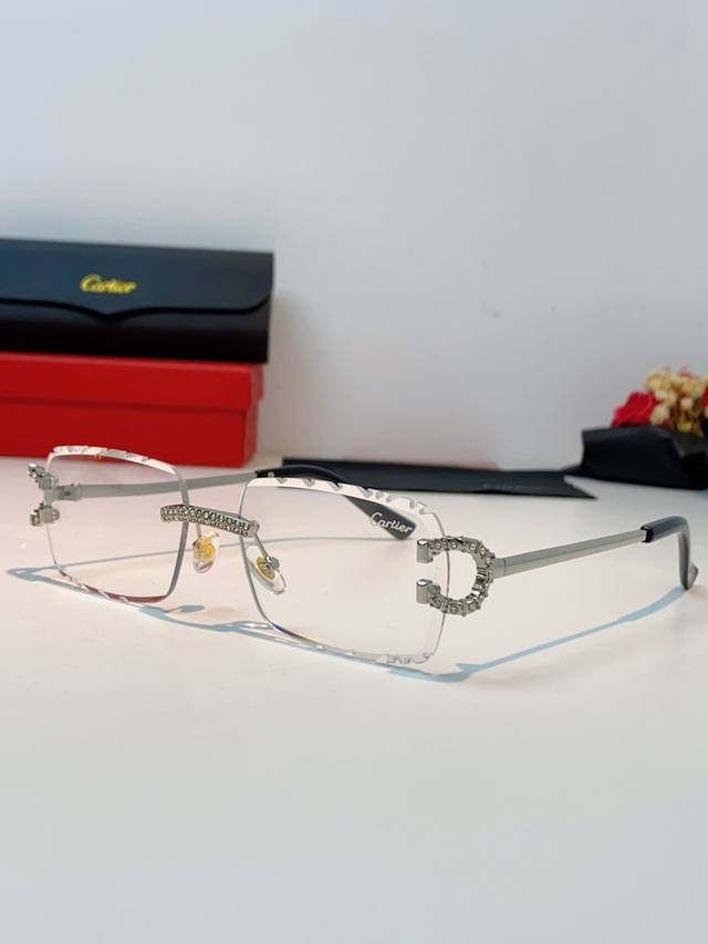 Cartier卡地亚 2026新款镶钻切边花刀太阳镜轻奢高级感ins欧美嘻哈说唱hiphop眼镜 男女通用