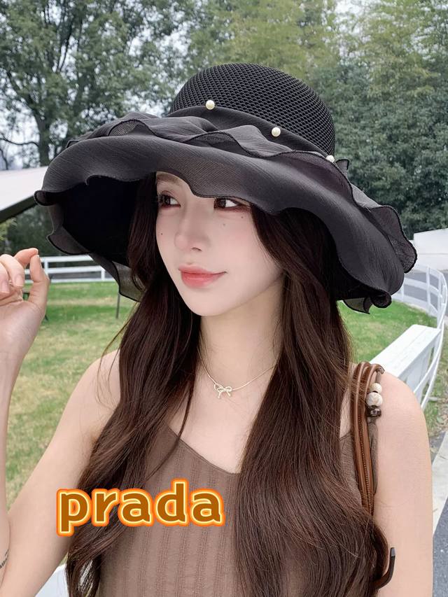 Prada Spring Summer Breathable Sun Hat for Women, Sun Protection, UV Protection,