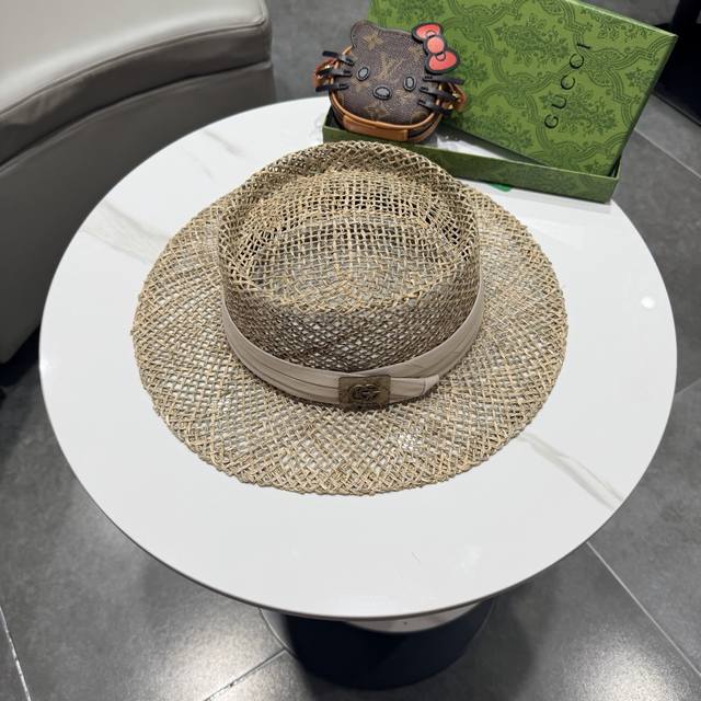 Gucci古奇复古巴拿马风镂空草帽女夏季2026新款大帽檐海边度假遮阳太阳帽子