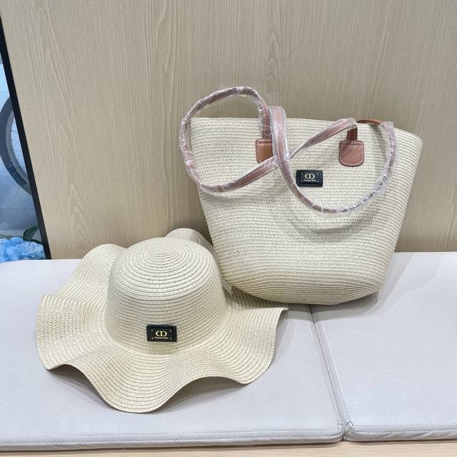 迪奥dior托特草帽包包aba套装女夏2026新款潮森系草编包百搭大容量编织包菜篮子包