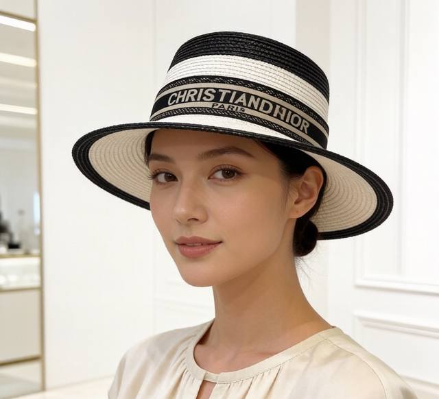 Dior迪奥2026新款平顶拼色草帽