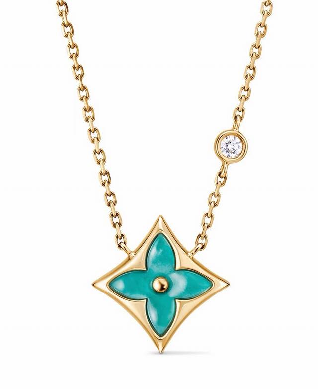 Louis Vuitton Monogram Amazonite Necklace in V Gold