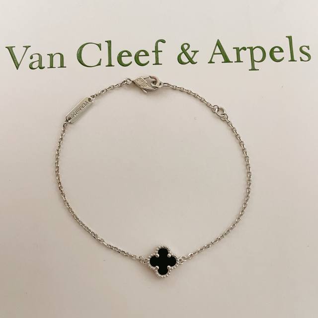 Vs056 Vancleef*Arpel* Latest Black Mother-of-Pearl Four-Leaf Clover Small Silver