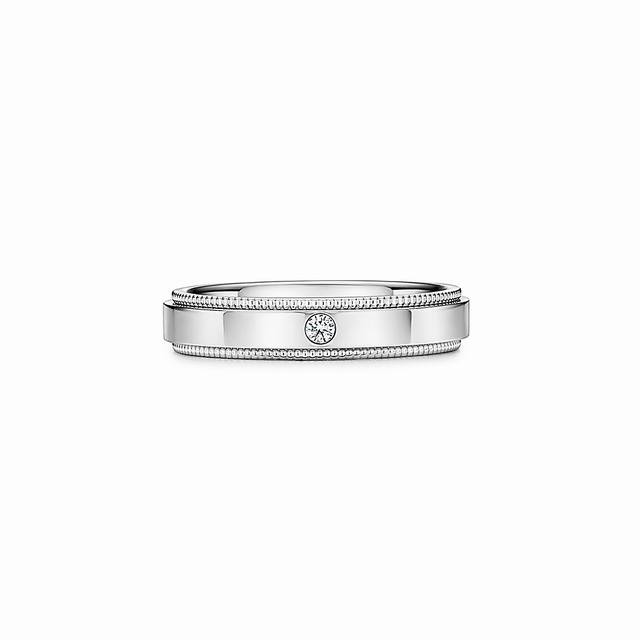 Tiffany Wide Ring with Sole Diamond Square Bead Trim