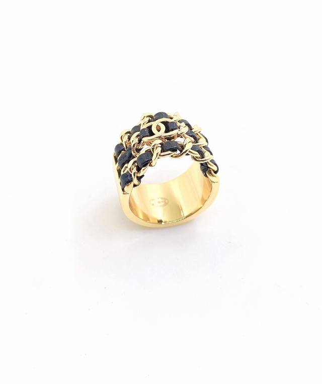 Ch*Nel Latest Black Leather 3-Layer Ring, Sizes 6, 7, and 8 are identical, genui