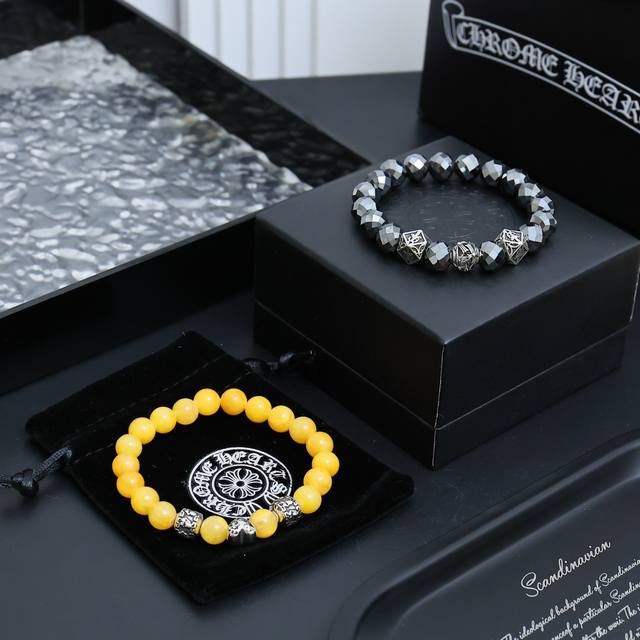 Chrome Hearts Natural Bead Silver Bracelet. This Chrome Hearts bracelet exudes u Chrome Hearts Natural Bead Silver Bracelet. This Chrome Hearts bracelet exudes u