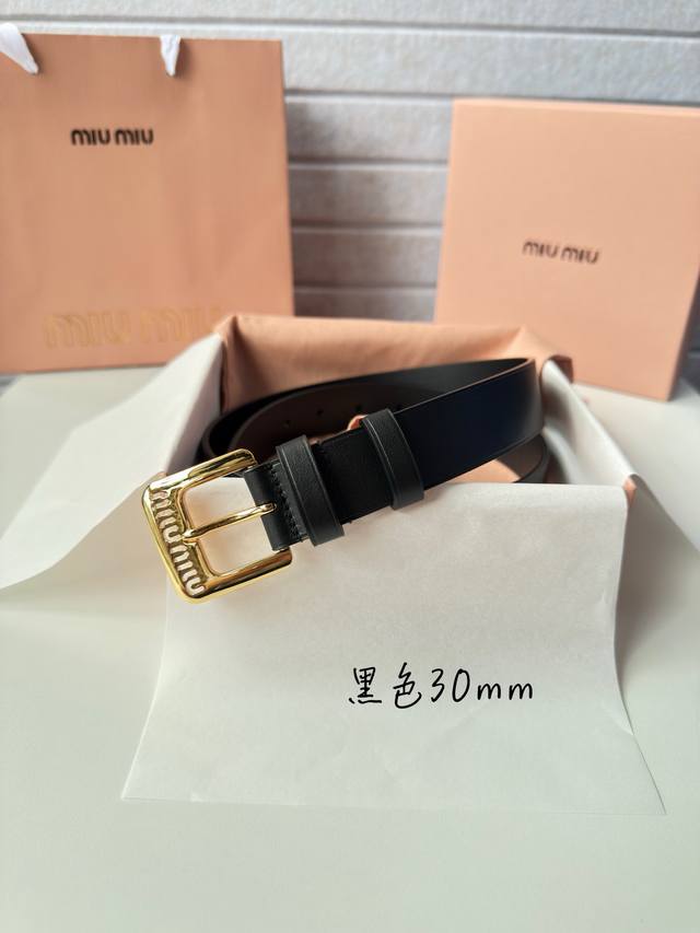 Miumiu High-End Women's Leather Belt, 3.0cm Width, Made of Double-Sided Top-Grai