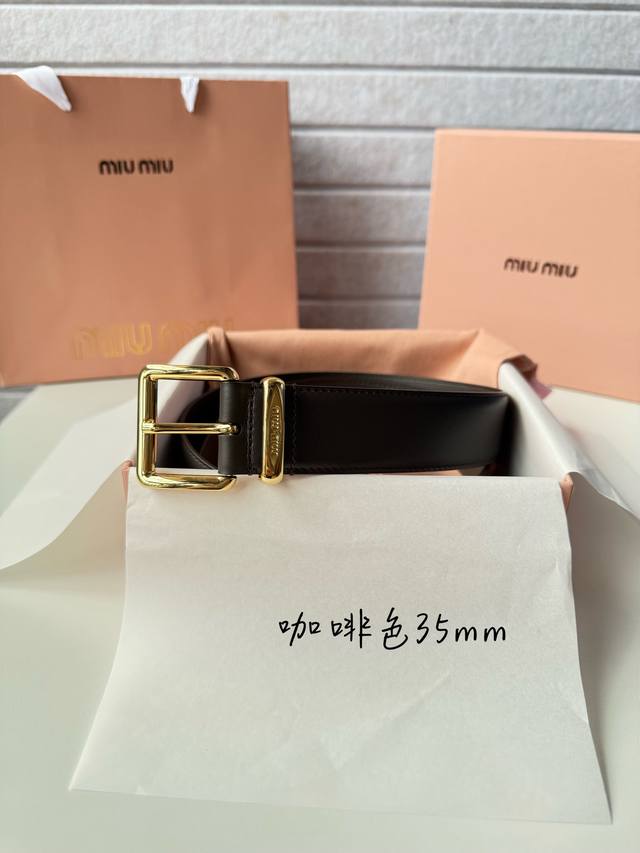 Miumiu High-End Women's Leather Belt, 3.5cm Width. Made of double-sided top-grai