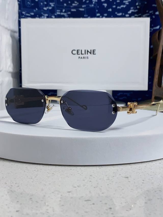 Celine赛琳 多边形无边框墨镜男女款2026新款防紫外线美式复古茶色渐变太阳眼镜
