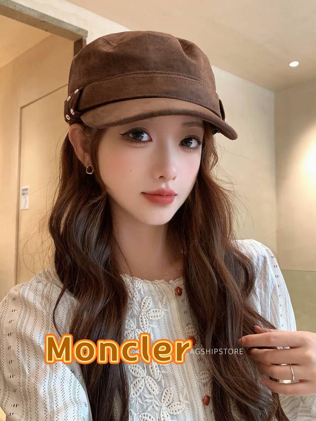 蒙口针织帽Moncler2025新款韩系时尚设计感铆钉平顶鸭舌帽女春秋季英伦风百搭报童帽 蒙口针织帽Moncler2025新款韩系时尚设计感铆钉平顶鸭舌帽女春秋季英伦风百搭报童帽